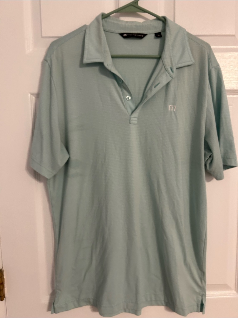 Travis Mathew Light Aqua Polo Shirt w/ White Stripe